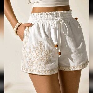 White Embroidered Comfy Boho Shorts